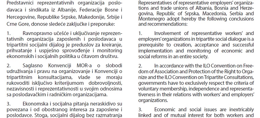 Usvojena Deklaracija „Transparentan socijalni dijalog kao preduslov zdravog i održivog ekonomskog i društvenog razvoja u regionu“