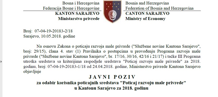 Objavljen Javni poziv za odabir korisnika poticajnih grant sredstava 