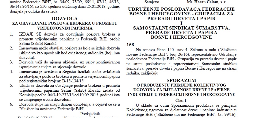 Produžen Kolektivni ugovor za djelatnost papirne industrije u FBiH