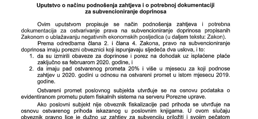 Porezna uprava FBiH objavila uputstvo o načinu podnošenja zahtjeva i potrebnoj dokumentaciji za subvencioniranje doprinosa